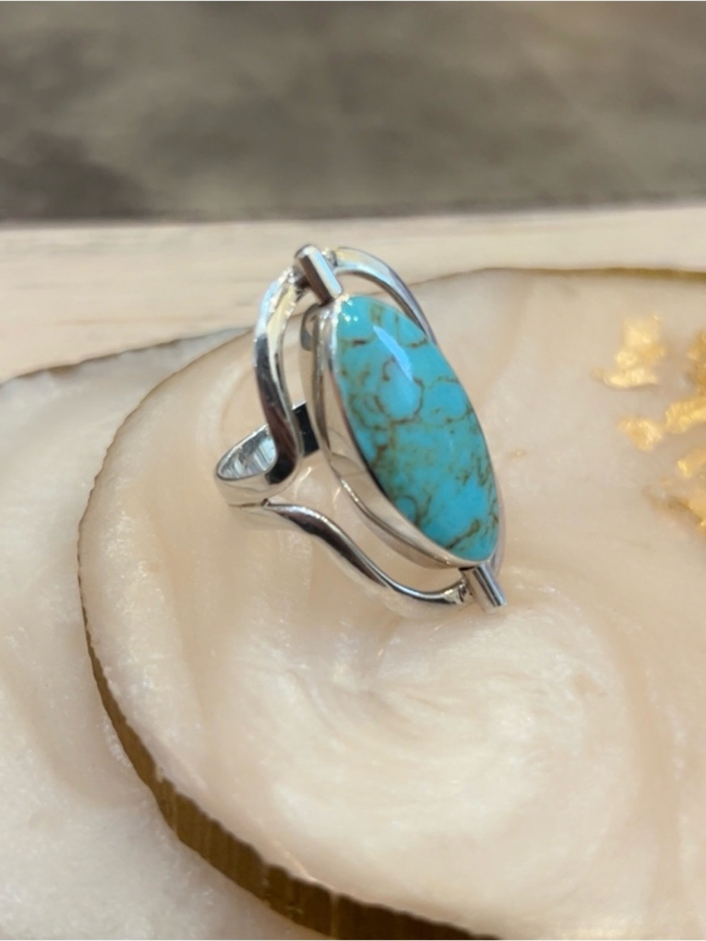 925s STERLING SILVER FLIP AROUND 2 SIDED VINTAGE NAVAJO Inspired TURQUOISE Ring - Picture 6 of 10